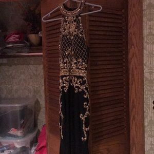 BLINGED OUT blacks and gold prom dress!! WORN ONCE